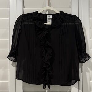 CAbi Sheer Black Ruffle Blouse